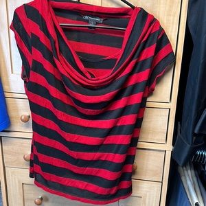 women’s black and red striped Short sleeved shirt